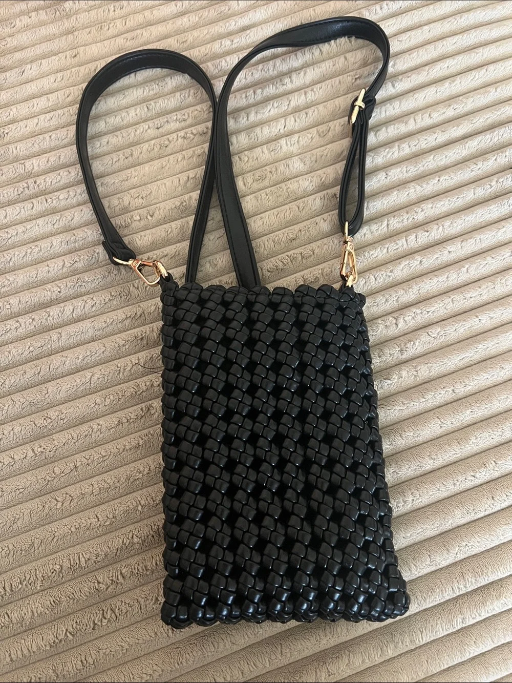 Anthropologie Black Woven Crossbody phone carrier- Women's Shoulder Bag